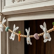 Easter Bunny Carrot Garland Spring Easter Decoration Wooden Beads Banner Wall Hanging Easter Party Decor Gift